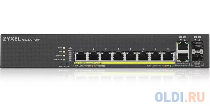 Коммутатор Zyxel NebulaFlex Pro GS2220-10HP-EU0101F 10G 8PoE+ 180W управляемый