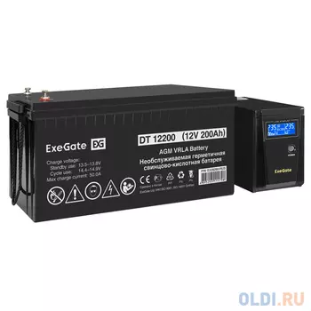 Комплект ИБП EX295986RUS + батарея 200Aч EX282991RUS 1шт (инвертор, синус, для котла) ExeGate SineTower SZ-600.LCD.AVR.1SH <600VA/360W, чистый сину