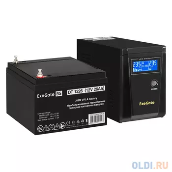 Комплект ИБП EX295986RUS + батарея 26Aч EX282970RUS 1шт (инвертор, синус, для котла) ExeGate SineTower SZ-600.LCD.AVR.1SH <600VA/360W, чистый синус
