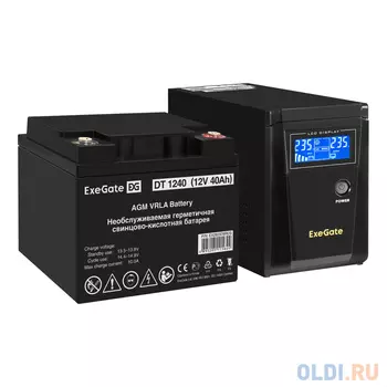Комплект ИБП EX295986RUS + батарея 40Aч EX282976RUS 1шт (инвертор, синус, для котла) ExeGate SineTower SZ-600.LCD.AVR.1SH <600VA/360W, чистый синус