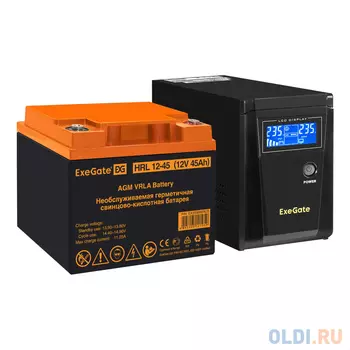 Комплект ИБП EX295986RUS + батарея 45Aч EX285666RUS 1шт (инвертор, синус, для котла) ExeGate SineTower SZ-600.LCD.AVR.1SH <600VA/360W, чистый синус