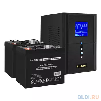 Комплект ИБП EX295987RUS + батарея 55Aч EX285667RUS 2шт (инвертор, синус, для котла) ExeGate SineTower SZ-1000.LCD.AVR.2SH.1C13.USB <1000VA/800W, ч