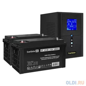 Комплект ИБП EX295988RUS + батарея 120Aч EX282988RUS 2шт (инвертор, синус, для котла) ExeGate SineTower SZ-1500.LCD.AVR.2SH.1C13.USB <1500VA/1200W,