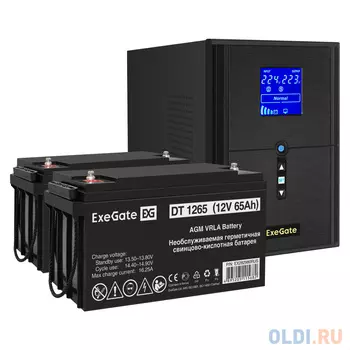 Комплект ИБП EX295989RUS + батарея 65Aч EX282980RUS 2шт (инвертор, синус, для котла) ExeGate SineTower SZ-2000.LCD.AVR.3SH.1C13.USB <2000VA/1600W,