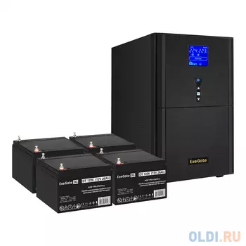 Комплект ИБП EX295990RUS + батарея 26Aч EX282970RUS 4шт (инвертор, синус, для котла) ExeGate SineTower SZ-3000.LCD.AVR.3SH.1C13.RJ.USB <3000VA/2400