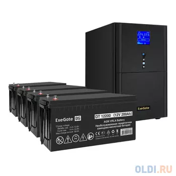 Комплект ИБП EX295991RUS + батарея 200Aч EX282991RUS 4шт (инвертор, синус, для котла) ExeGate SineTower SZ-5000.LCD.AVR.2SH.1C13.T.RJ.USB <5000VA/4