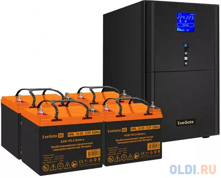 Комплект ИБП EX295991RUS + батарея 33Aч EX285664RUS 4шт (инвертор, синус, для котла) ExeGate SineTower SZ-5000.LCD.AVR.2SH.1C13.T.RJ.USB <5000VA/40