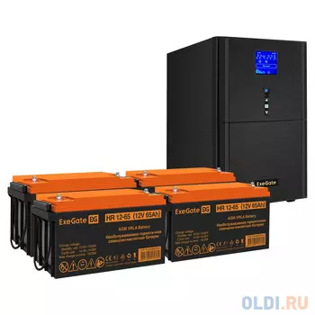 Комплект ИБП EX295991RUS + батарея 65Aч EX282982RUS 4шт (инвертор, синус, для котла) ExeGate SineTower SZ-5000.LCD.AVR.2SH.1C13.T.RJ.USB <5000VA/40