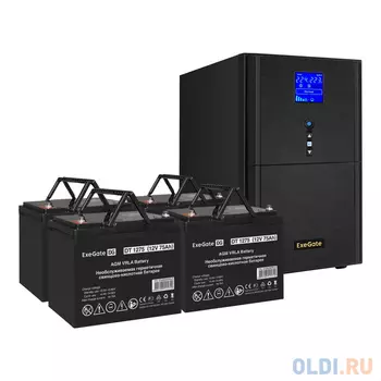 Комплект ИБП EX295991RUS + батарея 75Aч EX282983RUS 4шт (инвертор, синус, для котла) ExeGate SineTower SZ-5000.LCD.AVR.2SH.1C13.T.RJ.USB <5000VA/40