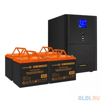 Комплект ИБП EX295991RUS + батарея 80Aч EX285654RUS 4шт (инвертор, синус, для котла) ExeGate SineTower SZ-5000.LCD.AVR.2SH.1C13.T.RJ.USB <5000VA/40