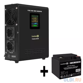 Комплект ИБП EX295995RUS + батарея 40Aч EX282976RUS 1шт (инвертор, синус, для котла, настенный) ExeGate FineSine SX-500.LCD.AVR.2SH <500VA/300W, чи