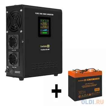 Комплект ИБП EX295995RUS + батарея 55Aч EX285652RUS 1шт (инвертор, синус, для котла, настенный) ExeGate FineSine SX-500.LCD.AVR.2SH <500VA/300W, чи