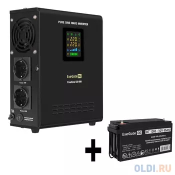 Комплект ИБП EX295995RUS + батарея 65Aч EX282980RUS 1шт (инвертор, синус, для котла, настенный) ExeGate FineSine SX-500.LCD.AVR.2SH <500VA/300W, чи