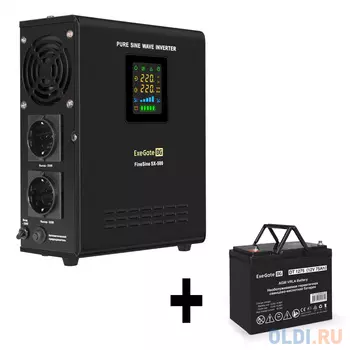 Комплект ИБП EX295995RUS + батарея 75Aч EX282983RUS 1шт (инвертор, синус, для котла, настенный) ExeGate FineSine SX-500.LCD.AVR.2SH <500VA/300W, чи