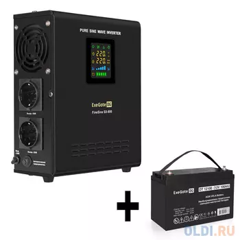 Комплект ИБП EX295996RUS + батарея 100Aч EX282985RUS 1шт (инвертор, синус, для котла, настенный) ExeGate FineSine SX-800.LCD.AVR.2SH <800VA/500W, ч