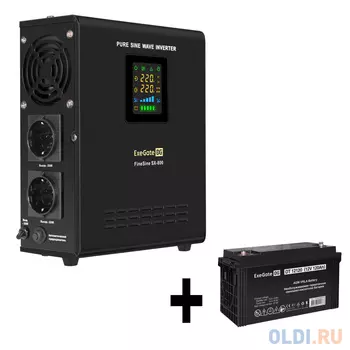 Комплект ИБП EX295996RUS + батарея 120Aч EX282988RUS 1шт (инвертор, синус, для котла, настенный) ExeGate FineSine SX-800.LCD.AVR.2SH <800VA/500W, ч
