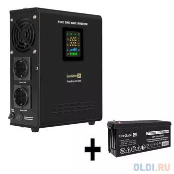 Комплект ИБП EX295996RUS + батарея 200Aч EX282991RUS 1шт (инвертор, синус, для котла, настенный) ExeGate FineSine SX-800.LCD.AVR.2SH <800VA/500W, ч