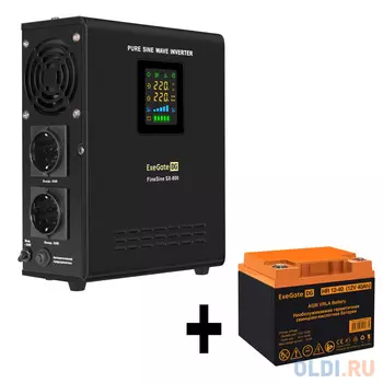 Комплект ИБП EX295996RUS + батарея 40Aч EX282979RUS 1шт (инвертор, синус, для котла, настенный) ExeGate FineSine SX-800.LCD.AVR.2SH <800VA/500W, чи
