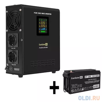 Комплект ИБП EX295996RUS + батарея 65Aч EX282980RUS 1шт (инвертор, синус, для котла, настенный) ExeGate FineSine SX-800.LCD.AVR.2SH <800VA/500W, чи