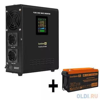 Комплект ИБП EX295996RUS + батарея 65Aч EX282982RUS 1шт (инвертор, синус, для котла, настенный) ExeGate FineSine SX-800.LCD.AVR.2SH <800VA/500W, чи