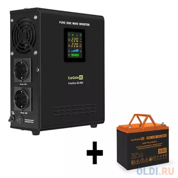 Комплект ИБП EX295996RUS + батарея 80Aч EX285654RUS 1шт (инвертор, синус, для котла, настенный) ExeGate FineSine SX-800.LCD.AVR.2SH <800VA/500W, чи