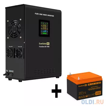 Комплект ИБП EX295997RUS + батарея 26Aч EX285663RUS 1шт (инвертор, синус, для котла, настенный) ExeGate FineSine SX-1000.LCD.AVR.2SH <1000VA/600W,