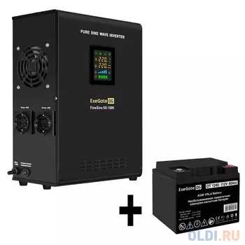 Комплект ИБП EX295997RUS + батарея 40Aч EX282976RUS 1шт (инвертор, синус, для котла, настенный) ExeGate FineSine SX-1000.LCD.AVR.2SH <1000VA/600W,