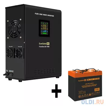 Комплект ИБП EX295997RUS + батарея 55Aч EX285652RUS 1шт (инвертор, синус, для котла, настенный) ExeGate FineSine SX-1000.LCD.AVR.2SH <1000VA/600W,