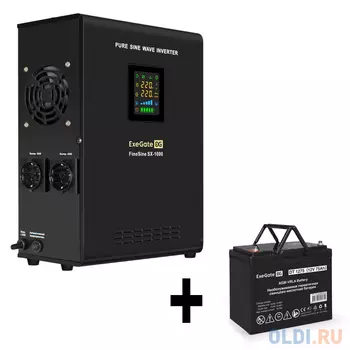 Комплект ИБП EX295997RUS + батарея 75Aч EX282983RUS 1шт (инвертор, синус, для котла, настенный) ExeGate FineSine SX-1000.LCD.AVR.2SH <1000VA/600W,