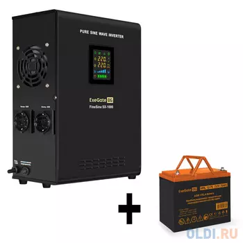 Комплект ИБП EX295997RUS + батарея 75Aч EX285653RUS 1шт (инвертор, синус, для котла, настенный) ExeGate FineSine SX-1000.LCD.AVR.2SH <1000VA/600W,