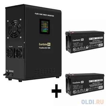 Комплект ИБП EX295998RUS + батарея 200Aч EX282991RUS 2шт (инвертор, синус, для котла, настенный) ExeGate FineSine SX-1500.LCD.AVR.2SH <1500VA/1050W