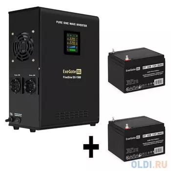 Комплект ИБП EX295998RUS + батарея 26Aч EX282970RUS 2шт (инвертор, синус, для котла, настенный) ExeGate FineSine SX-1500.LCD.AVR.2SH <1500VA/1050W,