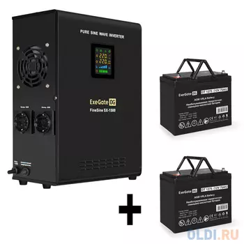 Комплект ИБП EX295998RUS + батарея 75Aч EX282983RUS 2шт (инвертор, синус, для котла, настенный) ExeGate FineSine SX-1500.LCD.AVR.2SH <1500VA/1050W,