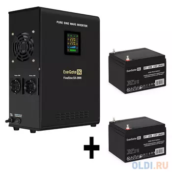Комплект ИБП EX296001RUS + батарея 26Aч EX282970RUS 2шт (инвертор, синус, для котла, настенный) ExeGate FineSine SX-2000.LCD.AVR.2SH <2000VA/1400W,