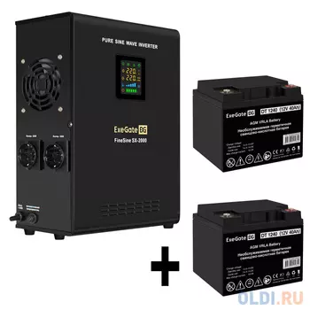Комплект ИБП EX296001RUS + батарея 40Aч EX282976RUS 2шт (инвертор, синус, для котла, настенный) ExeGate FineSine SX-2000.LCD.AVR.2SH <2000VA/1400W,