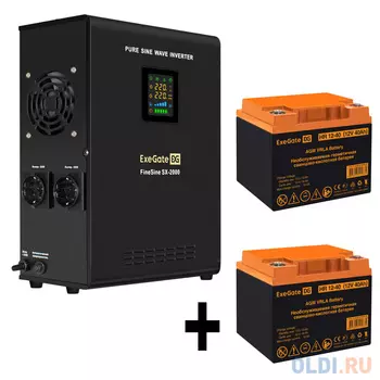 Комплект ИБП EX296001RUS + батарея 40Aч EX282979RUS 2шт (инвертор, синус, для котла, настенный) ExeGate FineSine SX-2000.LCD.AVR.2SH <2000VA/1400W,