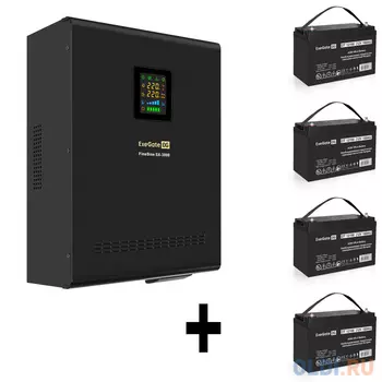Комплект ИБП EX296003RUS + батарея 100Aч EX282985RUS 4шт (инвертор, синус, для котла, настенный) ExeGate FineSine SX-3000.LCD.AVR.2SH.T <3000VA/210