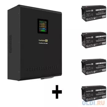 Комплект ИБП EX296003RUS + батарея 150Aч EX282990RUS 4шт (инвертор, синус, для котла, настенный) ExeGate FineSine SX-3000.LCD.AVR.2SH.T <3000VA/210