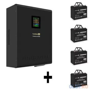 Комплект ИБП EX296003RUS + батарея 75Aч EX282983RUS 4шт (инвертор, синус, для котла, настенный) ExeGate FineSine SX-3000.LCD.AVR.2SH.T <3000VA/2100
