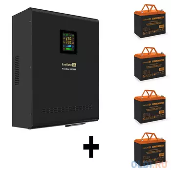 Комплект ИБП EX296003RUS + батарея 80Aч EX285654RUS 4шт (инвертор, синус, для котла, настенный) ExeGate FineSine SX-3000.LCD.AVR.2SH.T <3000VA/2100