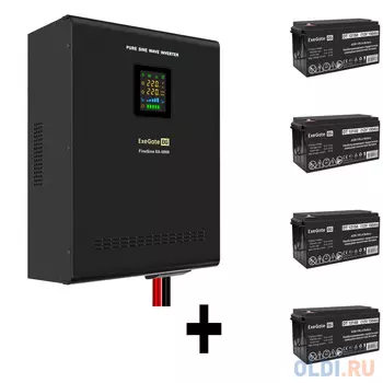 Комплект ИБП EX296004RUS + батарея 150Aч EX282990RUS 4шт (инвертор, синус, для котла, настенный) ExeGate FineSine SX-5000.LCD.AVR.2SH.T <5000VA/350