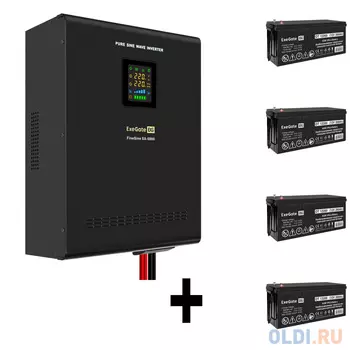Комплект ИБП EX296004RUS + батарея 200Aч EX282991RUS 4шт (инвертор, синус, для котла, настенный) ExeGate FineSine SX-5000.LCD.AVR.2SH.T <5000VA/350