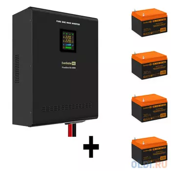 Комплект ИБП EX296004RUS + батарея 26Aч EX285663RUS 4шт (инвертор, синус, для котла, настенный) ExeGate FineSine SX-5000.LCD.AVR.2SH.T <5000VA/3500