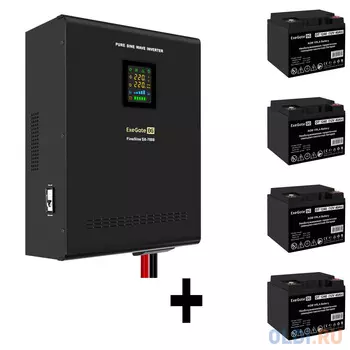 Комплект ИБП EX296005RUS + батарея 40Aч EX282976RUS 4шт (инвертор, синус, для котла, настенный) ExeGate FineSine SX-7000.LCD.AVR.2SH.T <7000VA/5000