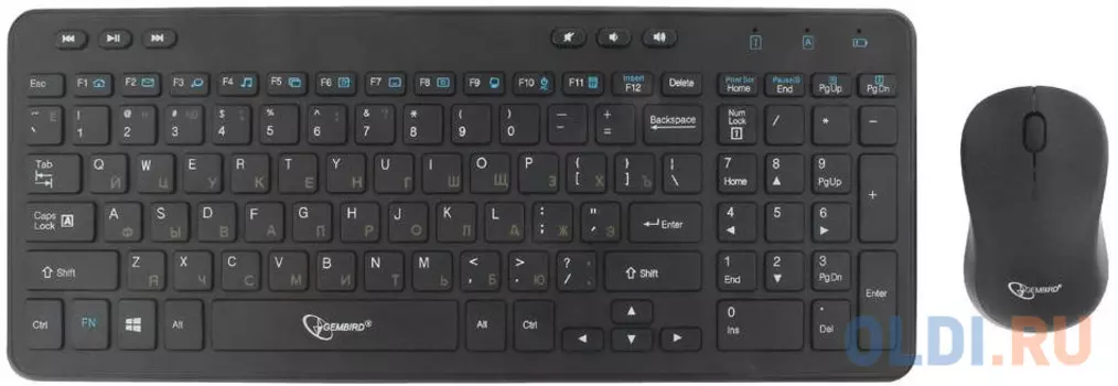 Комплект кл-ра+мышь беспров. Gembird KBS-8003 {2.4ГГц, черный, 105 клавиш+2 кнопки+колесо кнопка, 1200DPI, батарейки в комплекте}