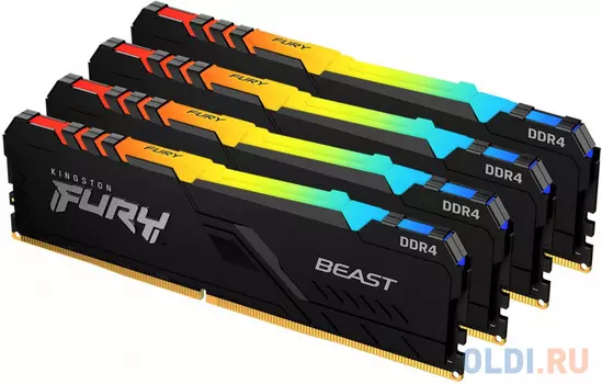 Комплект памяти DDR4 DIMM 128Гб (4х32Гб) 3600MHz CL18, Kingston FURY Beast Black RGB