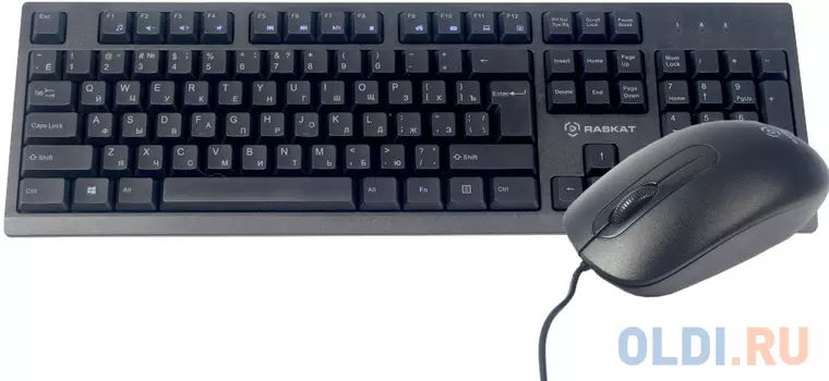 Комплект проводной Raskat KB2510 [ACD-KB2510-RBB] Клавиатура KB251 черная, 104 клавиши, защита от влаги, USB кабель 1.3 м, Мышь KM803 черная, оптическ
