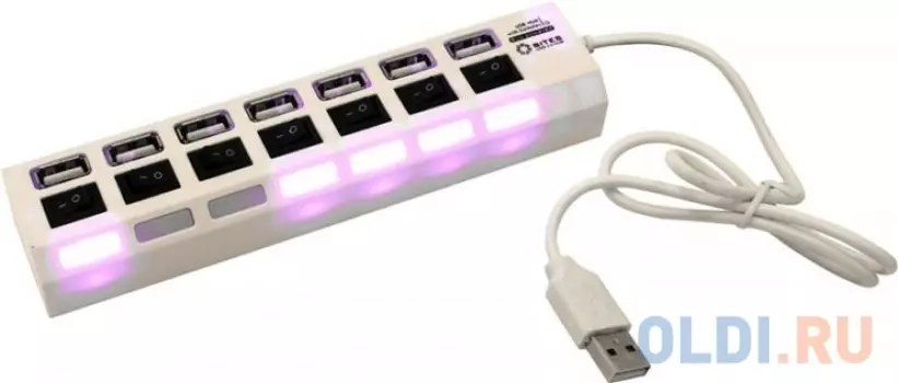 Концентратор 5bites HB27-203PWH 7*USB2.0, блок питания 5В-2А, 1метр, белый