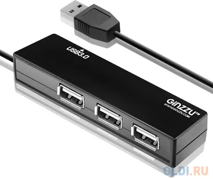 Концентратор GINZZU GR-334UB 4-х портовый USB 3.0/2.0 концентратор - 1 порт USB 3.0 + 3 порта USB 2.0, интерфейсный кабель USB3.0 - 30 см, черный