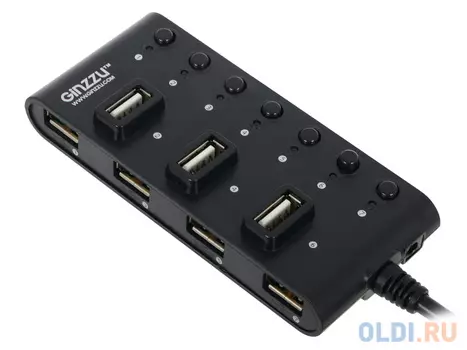 Концентратор USB 2.0 Ginzzu GR-487UB (7 портов, Black)